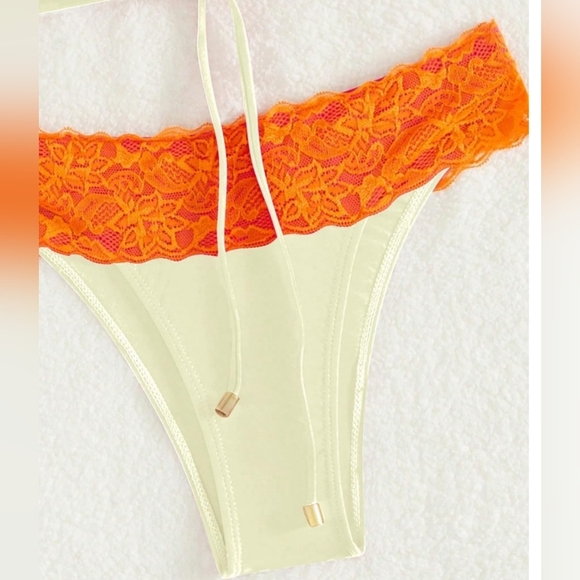 NEW Boho Butterly Orange and Cream Lace Bandeu Summer Bikini-(#1,462) - Picture 6 of 6